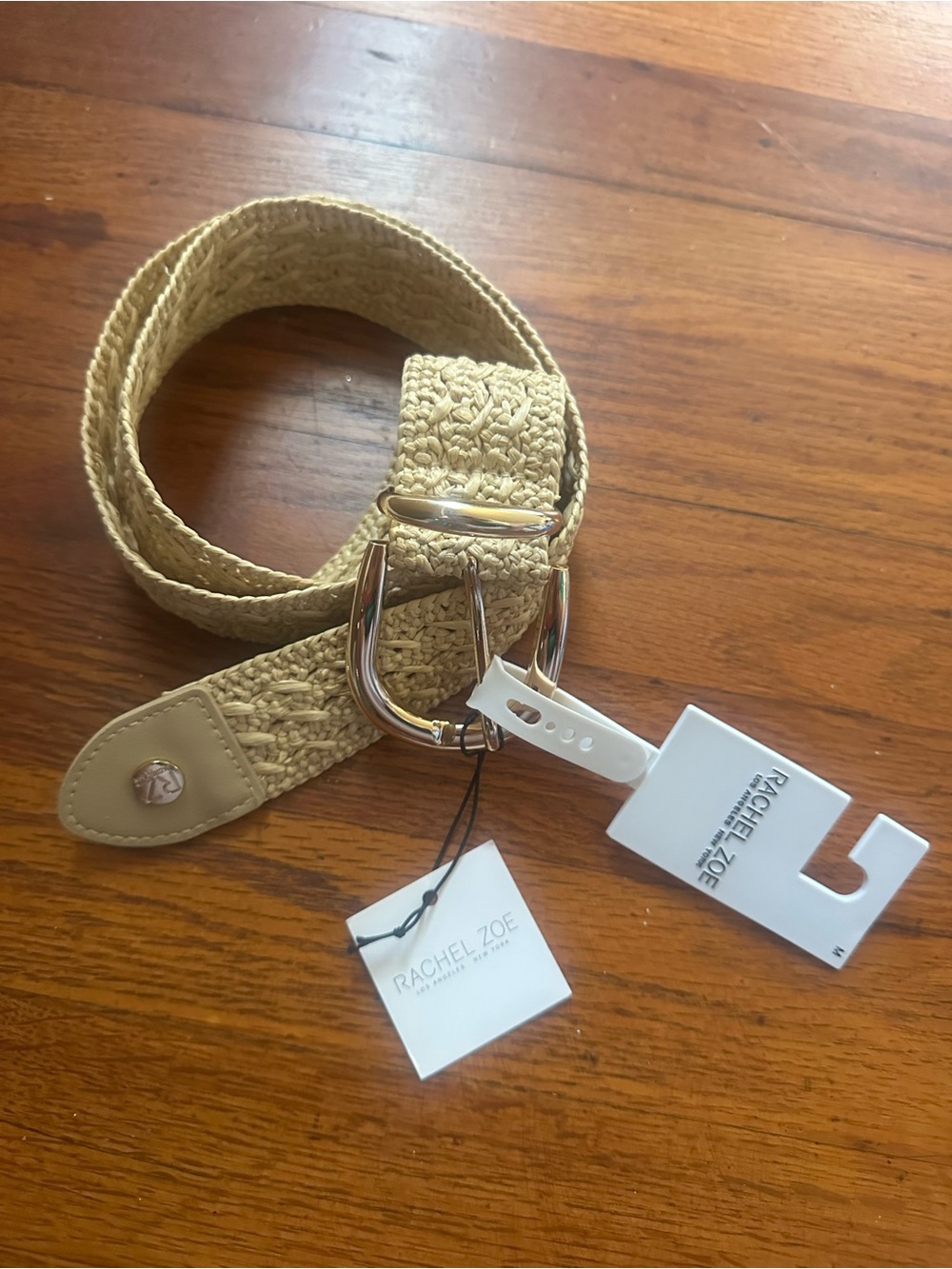 Rachel Zoe Beige Woven Belt with Gold Buckle size M